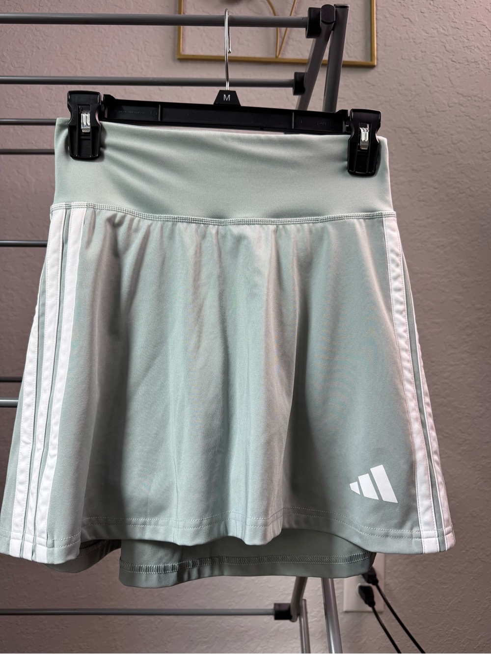 adidas Light Sage Green Athletic Skirt with White Stripes